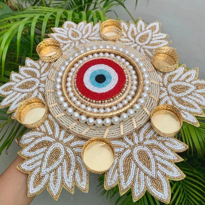 Evil Eye Beads Rangoli with T-Lights