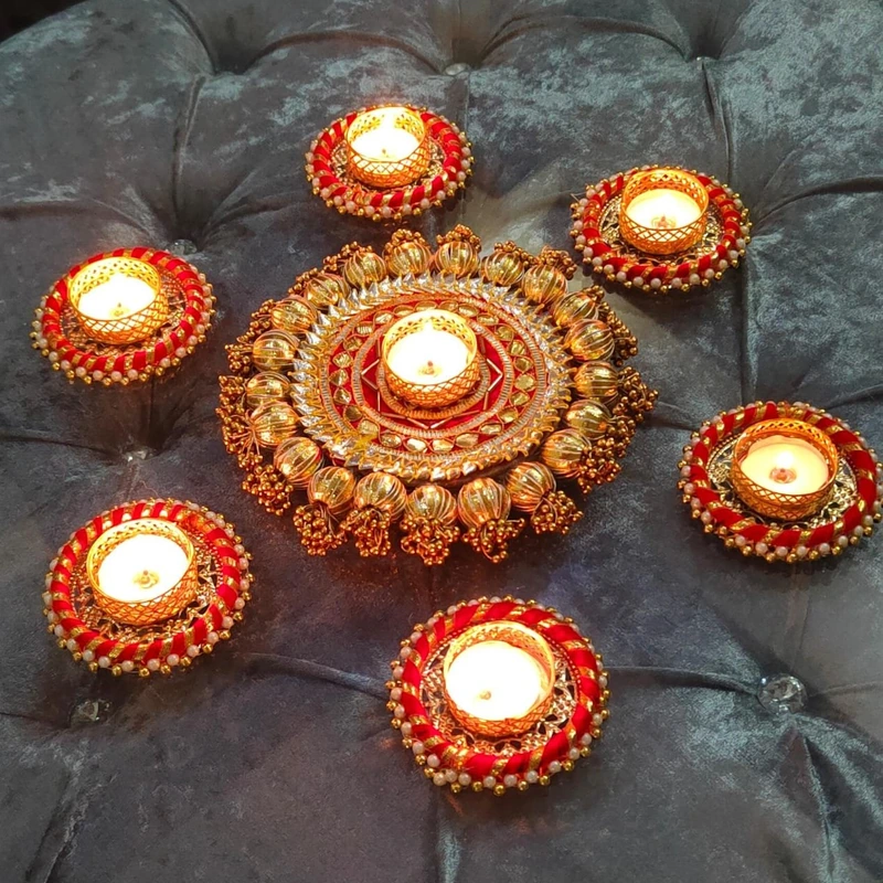 Golden Rangoli Set with T-Lights