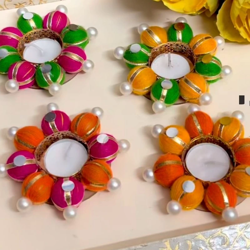 Set of 4 Multi Colour Gota Balls T-Lights
