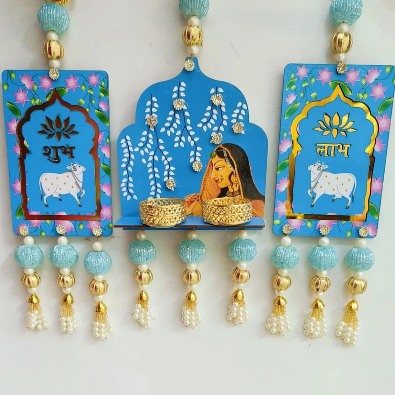 Blue Jharokha Shubh Laabh Wall Hanging with T-Lights