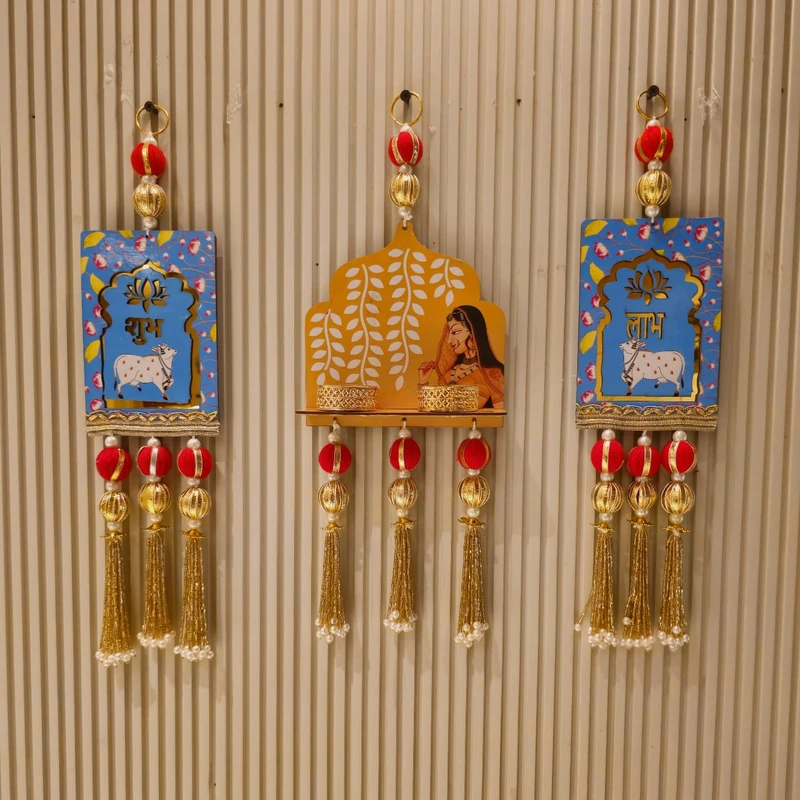 Multi Colour Jharokha Shubh Laabh Wall Hanging with T-Lights