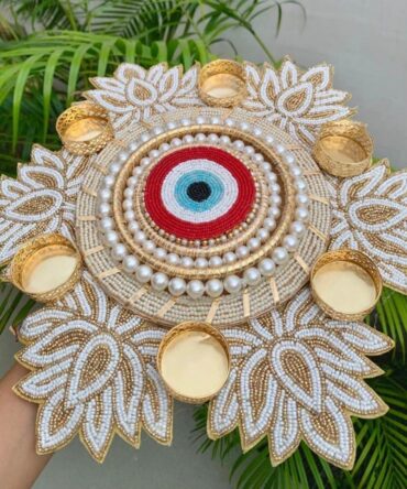 Evil Eye Beads Rangoli with T-Lights