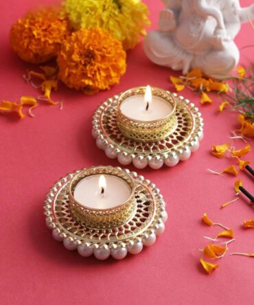 Set of 2 Golden Pearl T-Lights