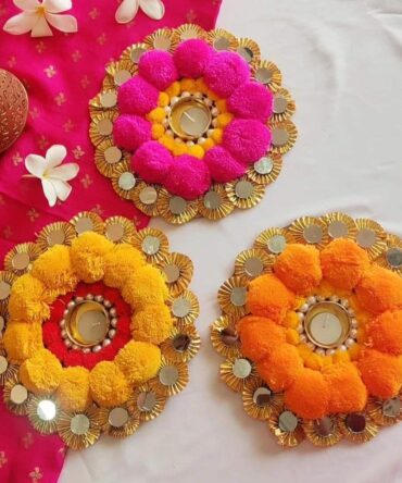 Set of 3 Pom Pom T-Lights