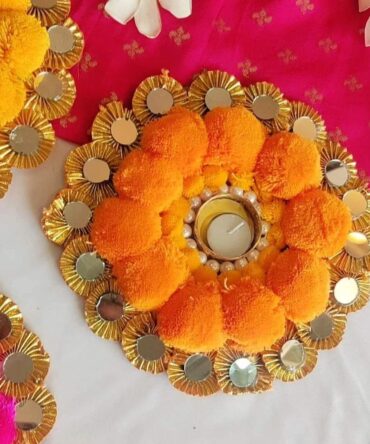 Orange Pom Pom T-Light