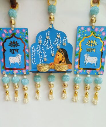 Blue Jharokha Shubh Laabh Wall Hanging with T-Lights
