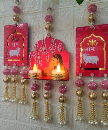 Pink Jharokha Shubh Laabh Wall Hanging with T-Lights